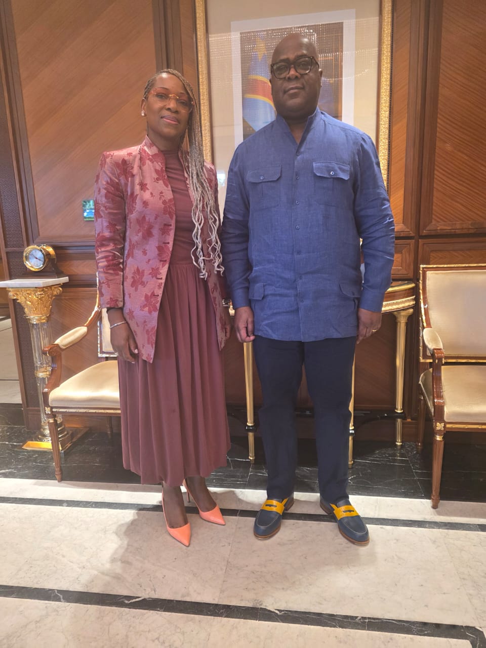 Rose Mutombo with His Excellency President Felix Tshisekedi of the DRC
